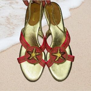 Eric Javits Gold & Pink Leather Slingback Sandals Heels Size 10M